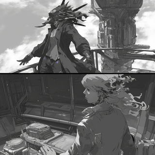 Silhouette Icebergism style, Midjourney V7: black-and-white manga comic strip