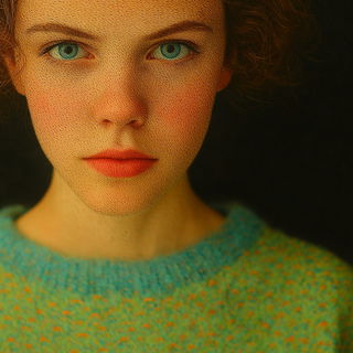 Tegumentale style, Midjourney V7: photographic portrait of female protagonist