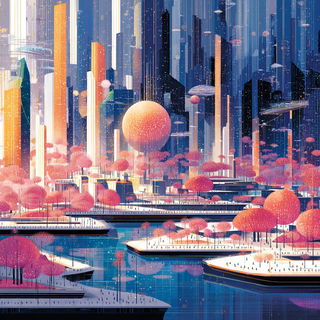 Neon Cryosphere style, Midjourney V7: megacity with futuristic bioarchitecture