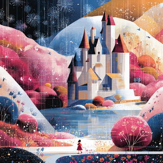 Neon Cryosphere style, Midjourney V7: retro fairy-tale illustration