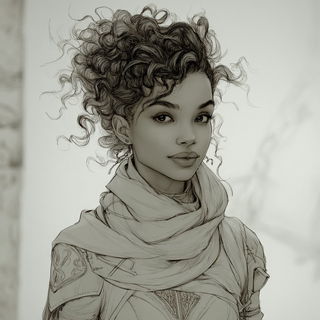 Sepiembroideria style, Midjourney V7: photographic portrait of female protagonist