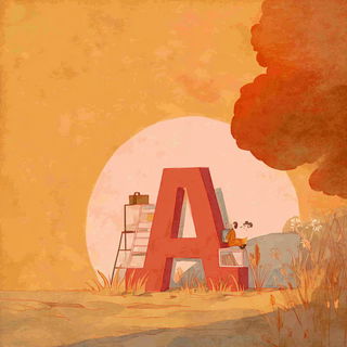 Rustlit Storybook Painting style, Midjourney V7: typographic composition with large letters
