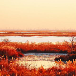 Calligrafleur style, Midjourney V7: realistic landscape photograph of quiet dawn