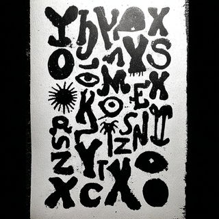 Voidwheel style, Midjourney V7: typographic composition with large letters