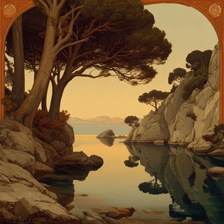 Archstep style, Midjourney V7: realistic landscape photograph of quiet dawn