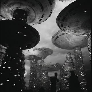 Smokecloth Apparition style, Midjourney V7: megacity with futuristic bioarchitecture
