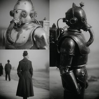 Smokecloth Apparition style, Midjourney V7: concept art character design of retropunk steam knight