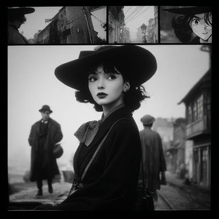 Smokecloth Apparition style, Midjourney V7: black-and-white manga comic strip