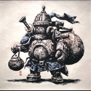 Cliffwash Dye Rite style, Midjourney V7: concept art character design of retropunk steam knight