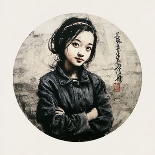 Cliffwash Dye Rite style, Midjourney V7: photographic portrait of female protagonist