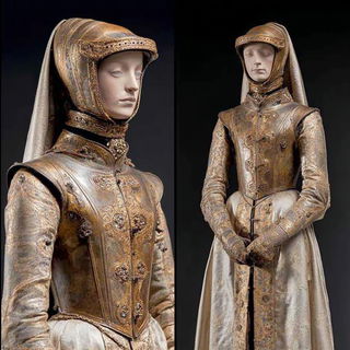 Tessera Crown style, Midjourney V7: haute-couture fashion outfit