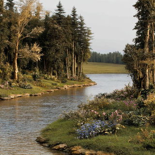 Tessera Crown style, Midjourney V7: realistic landscape photograph of quiet dawn