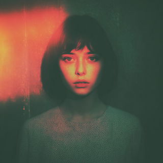 Fogmasonry style, Midjourney V7: photographic portrait of female protagonist