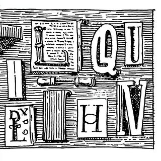 Engraved Surrealism style, Midjourney V7: typographic composition with large letters