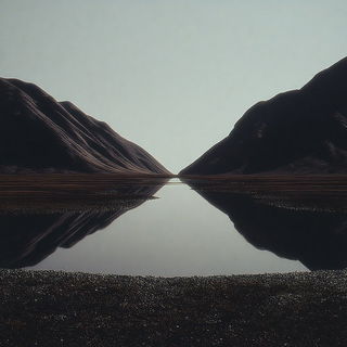 Aquatintroph style, Midjourney V7: realistic landscape photograph of quiet dawn