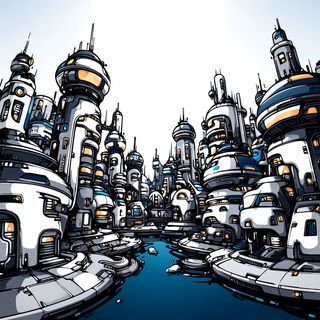 Inkshock Urbanism style, Midjourney V7: megacity with futuristic bioarchitecture