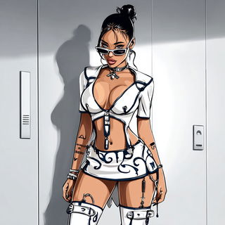 Inkshock Urbanism style, Midjourney V7: haute-couture fashion outfit