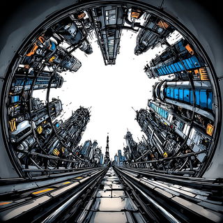 Inkshock Urbanism style, Midjourney V7: cinematic shot from sci-fi movie