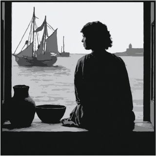 Veranda Silhouette style, Midjourney V7: classical 18th-century oil painting