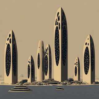 Sunwheel Midway style, Midjourney V7: megacity with futuristic bioarchitecture
