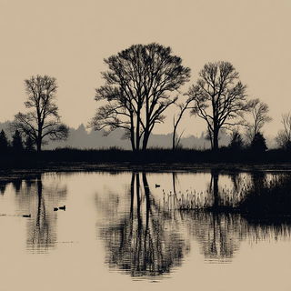 Sunwheel Midway style, Midjourney V7: realistic landscape photograph of quiet dawn
