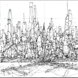 Contourforge style, Midjourney V7: megacity with futuristic bioarchitecture
