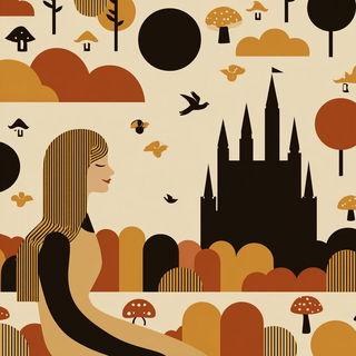 Gridhorizon style, Midjourney V7: retro fairy-tale illustration