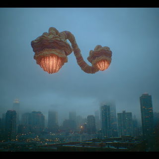 Orange Colossus style, Midjourney V7: megacity with futuristic bioarchitecture