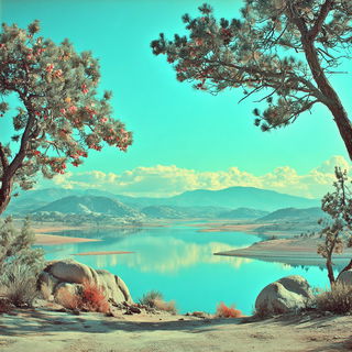 Aeroaquatic Deco style, Midjourney V7: realistic landscape photograph of quiet dawn