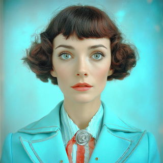 Aeroaquatic Deco style, Midjourney V7: photographic portrait of female protagonist