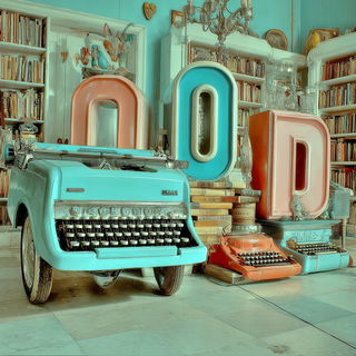 Aeroaquatic Deco style, Midjourney V7: typographic composition with large letters