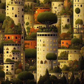 Ochre Rainhold style, Midjourney V7: megacity with futuristic bioarchitecture