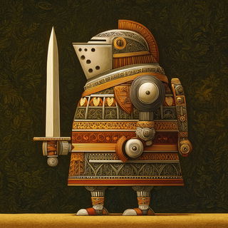 Ochre Rainhold style, Midjourney V7: concept art character design of retropunk steam knight