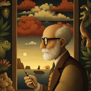 Ochre Rainhold style, Midjourney V7: editorial illustration for popular scientific magazine cover