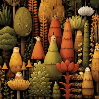 Ochre Rainhold style, Midjourney V7: creative pattern composition