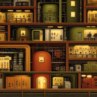 Ochre Rainhold style, Midjourney V7: technical infrastructure blueprint schematics