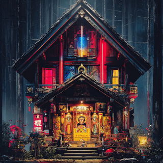 Screenprint Monsoon Shrine style, Midjourney V7: traditional folk art
