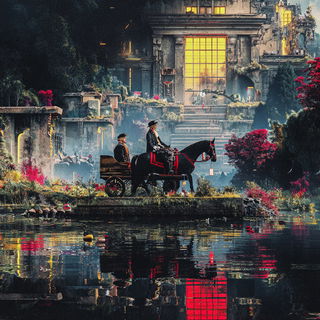 Screenprint Monsoon Shrine style, Midjourney V7: classical 18th-century oil painting