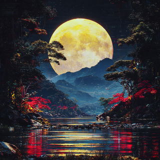 Screenprint Monsoon Shrine style, Midjourney V7: realistic landscape photograph of quiet dawn