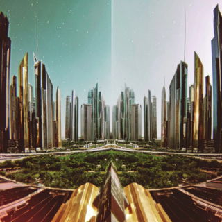 Mirrorloop Kinetics style, Midjourney V7: megacity with futuristic bioarchitecture