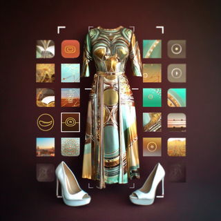 Mirrorloop Kinetics style, Midjourney V7: haute-couture fashion outfit
