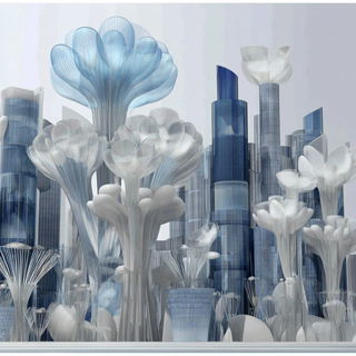 Paleolithoptera style, Midjourney V7: megacity with futuristic bioarchitecture