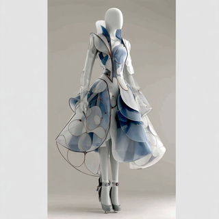 Paleolithoptera style, Midjourney V7: haute-couture fashion outfit