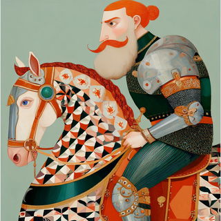 Patterned Tableau School style, Midjourney V7: concept art character design of retropunk steam knight