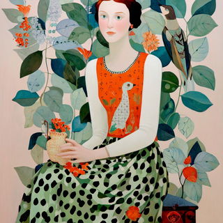 Patterned Tableau School style, Midjourney V7: traditional folk art