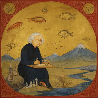 Manuscript Faunery style, Midjourney V7: editorial illustration for popular scientific magazine cover