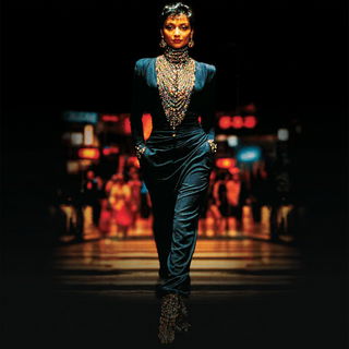 Cinepeak style, Midjourney V7: haute-couture fashion outfit