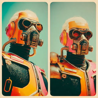 Chromatic Scarf Joint style, Midjourney V7: concept art character design of retropunk steam knight