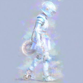 Opaline Fen Glasswork style, Midjourney V7: concept art character design of retropunk steam knight