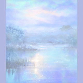 Opaline Fen Glasswork style, Midjourney V7: realistic landscape photograph of quiet dawn